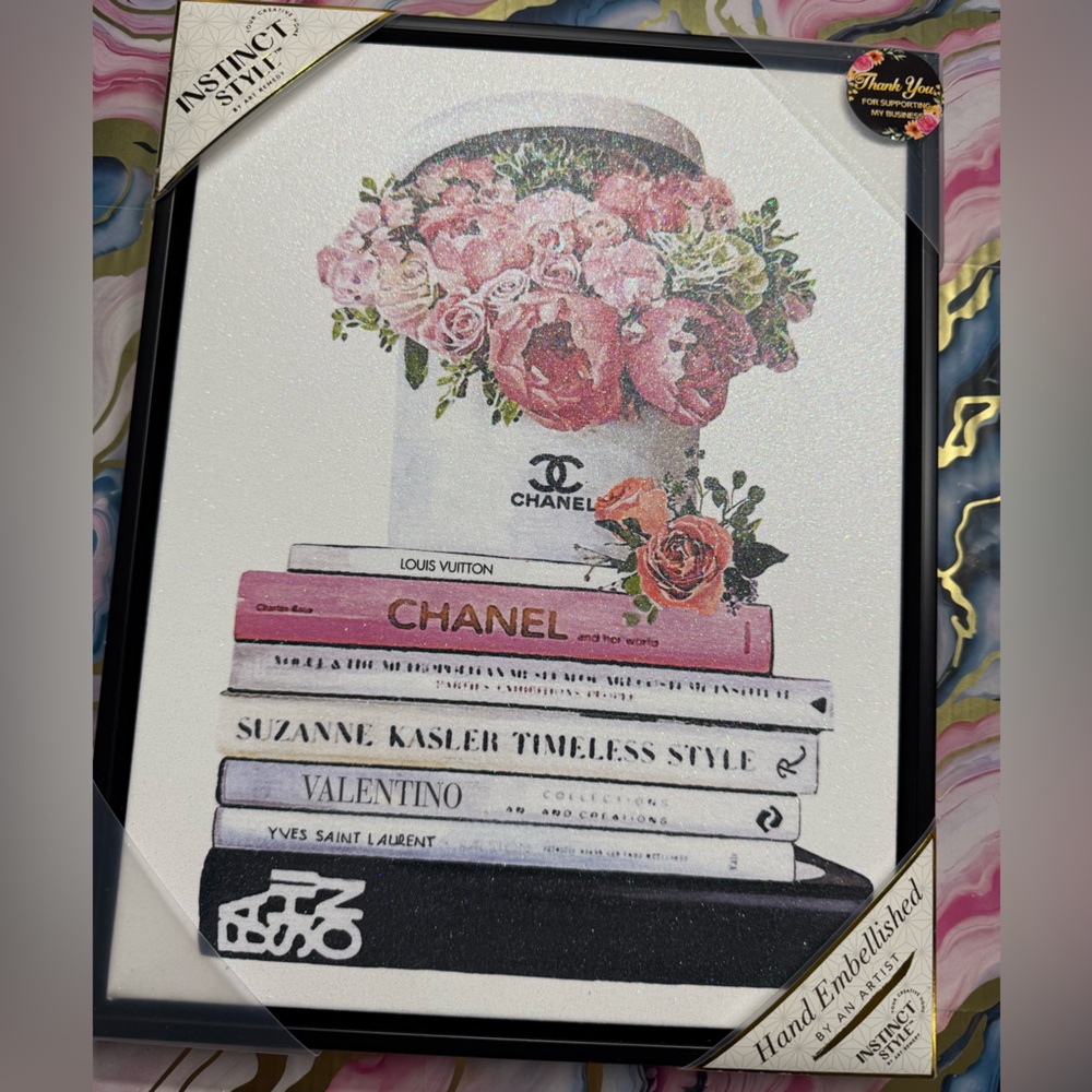CHANEL Floral Book Art with Pink and White Accents